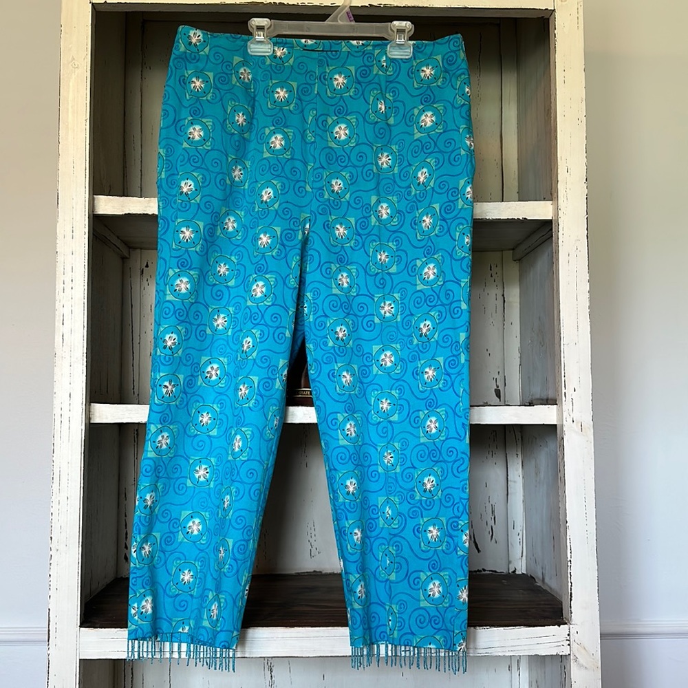 025- Beach Print Pants Beaded Detail